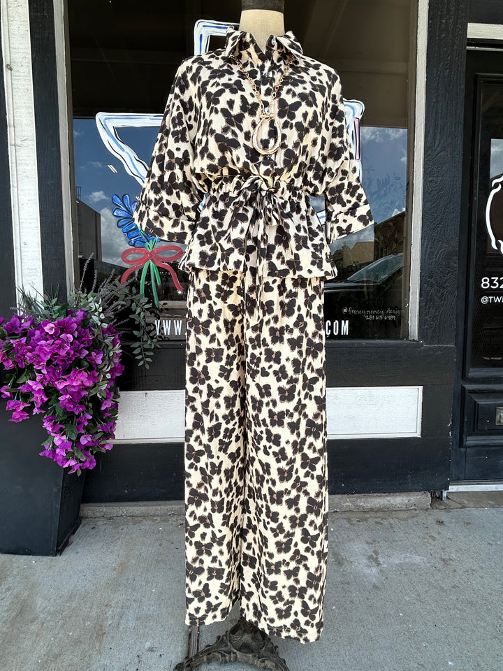 Leopard Tie Waist Pants