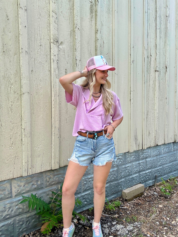 Folded Hem Popover Top in Orchid-Ivy Jane