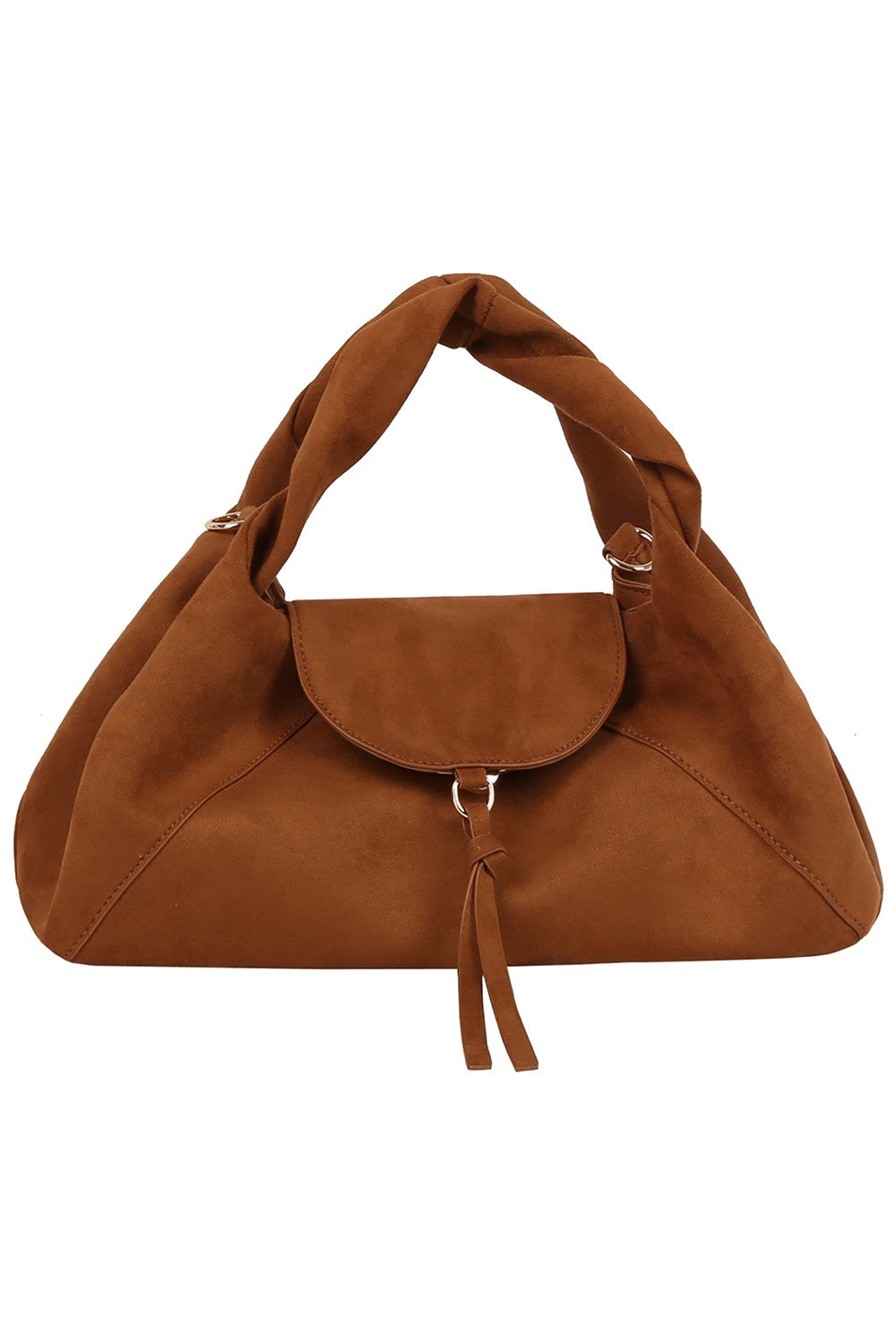 Faux Suede Flap Satchel