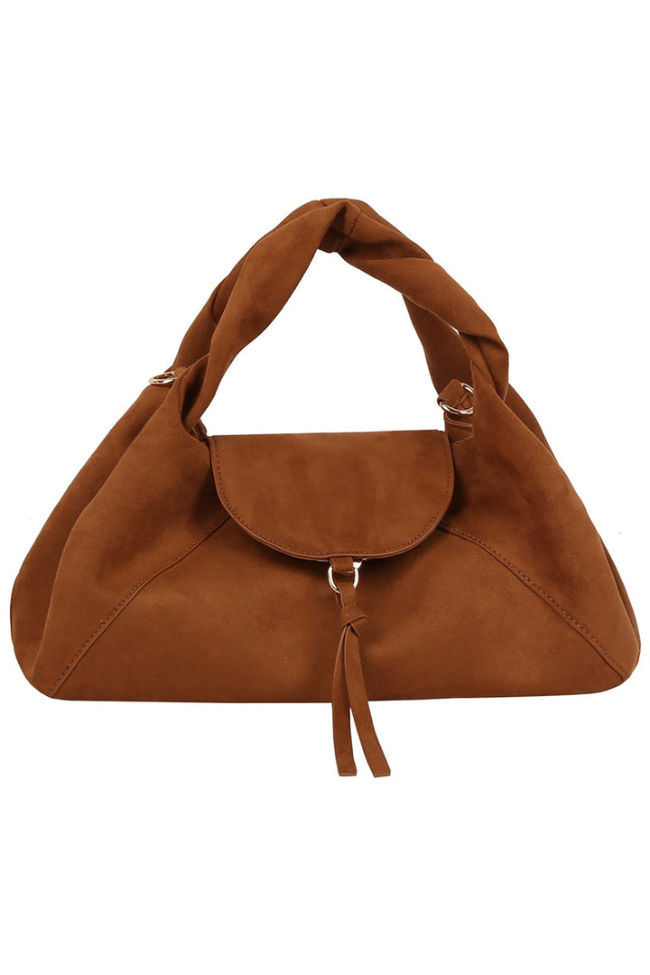 Faux Suede Flap Satchel