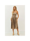 Flowy Metallic Smocked Midi Dress with Ruffles