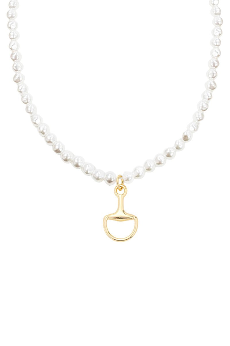Pearl Gold Horse Bit Station Necklace