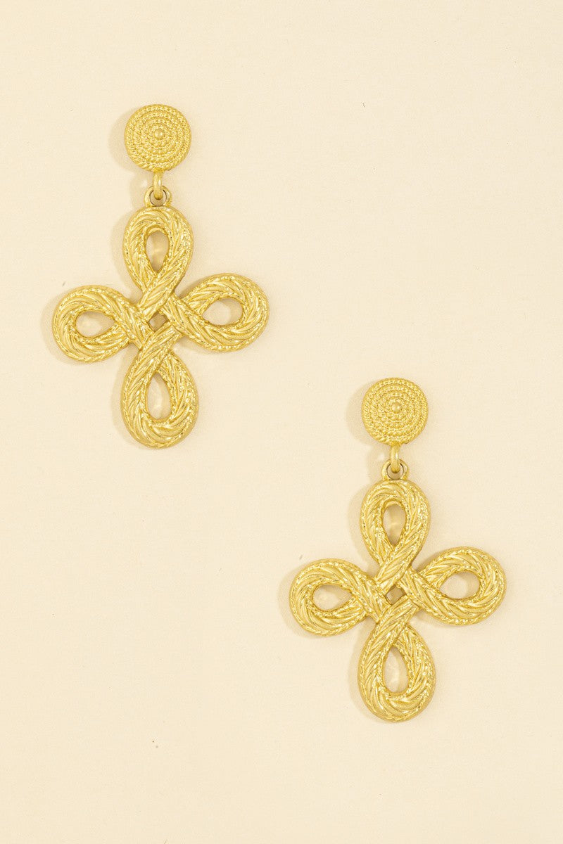 Braided Rope Quatrefoil Knot Drop Earrings