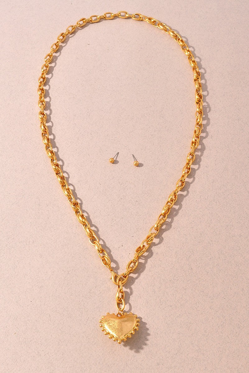 Heart Locket Pendant Layered Y Water Resistant Necklace Set