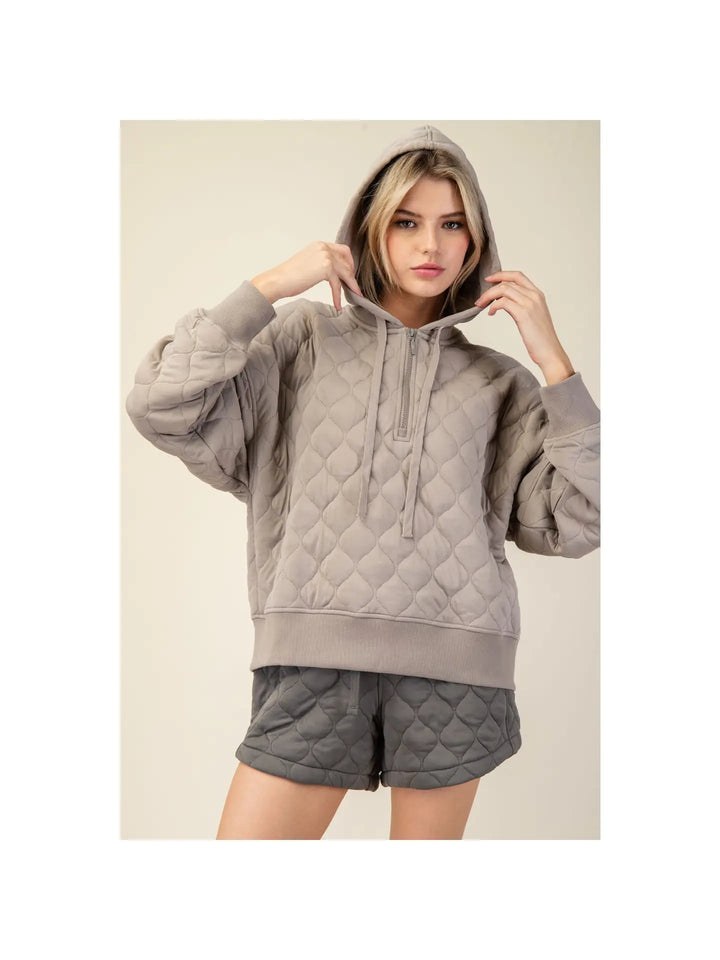 Quilted Quarter Zip Hoodie Jacket