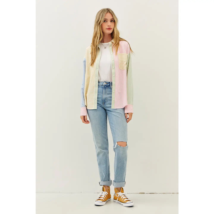 Spring Dream Multi Color Stripe Button-Down Shirt