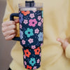 Navy Daisy Tumbler Cup with Handle