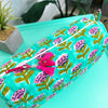 Aqua Floral Print Print Quilted Cosmetics Bag