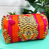 Orange and Pink Stripes Tiger Print Quilted Cosmetics Bag