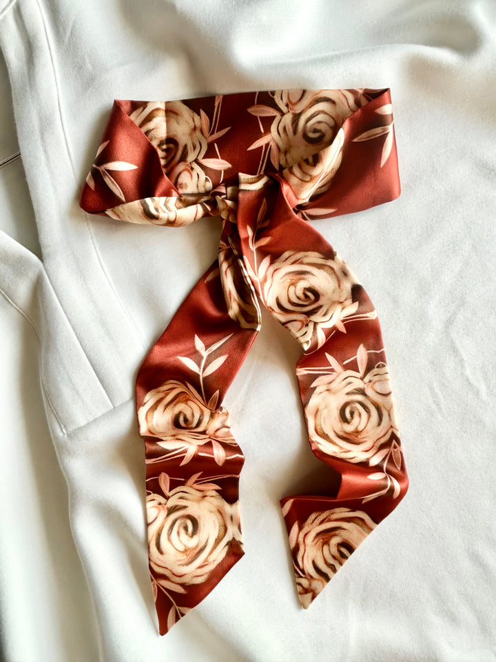 Rustic Wild Roses in Oxblood Western Twilly Scarf
