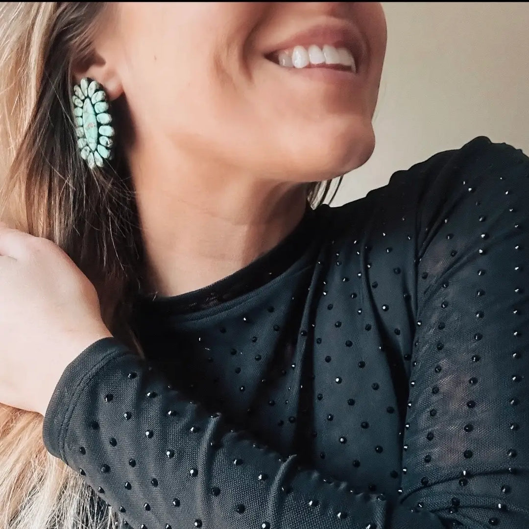 Mint Concho Large Stud Earrings