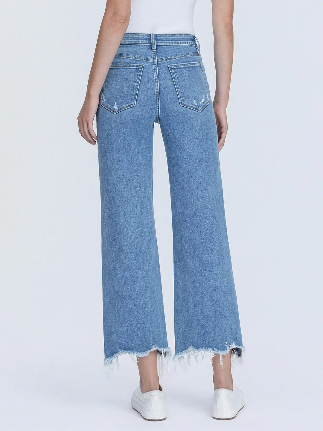 High Rise Distressed Hem Crop Slim Wide Jeans