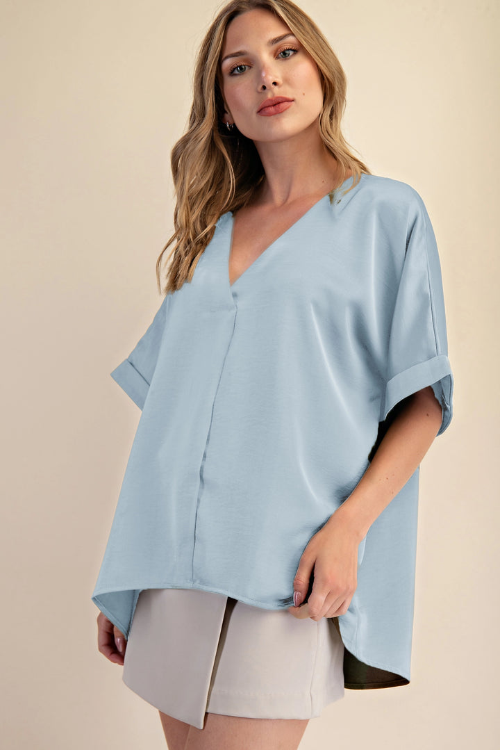 Dusty Blue V-Neck Top