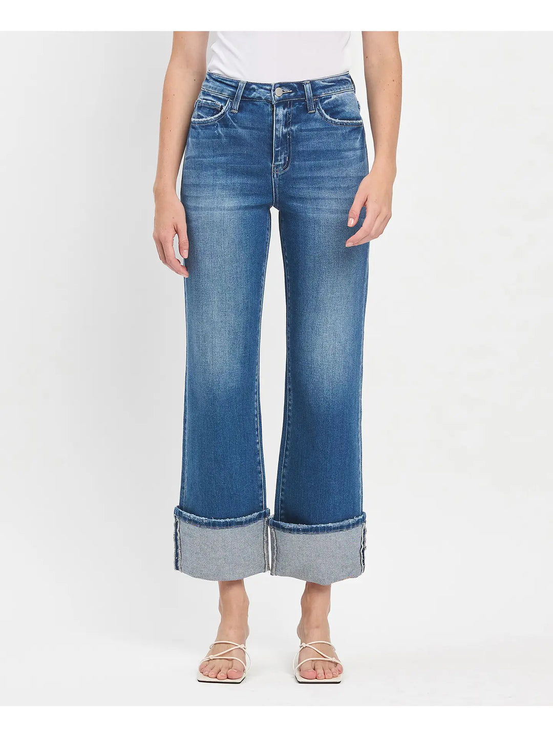 90's Vintage Super High Rise Cuffed Flare Jeans
