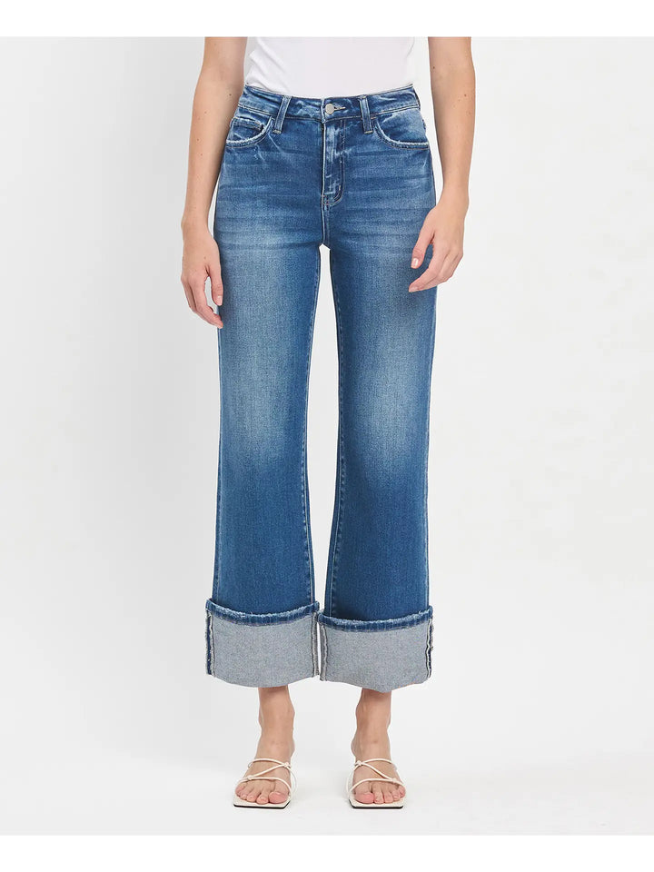 90's Vintage Super High Rise Cuffed Flare Jeans