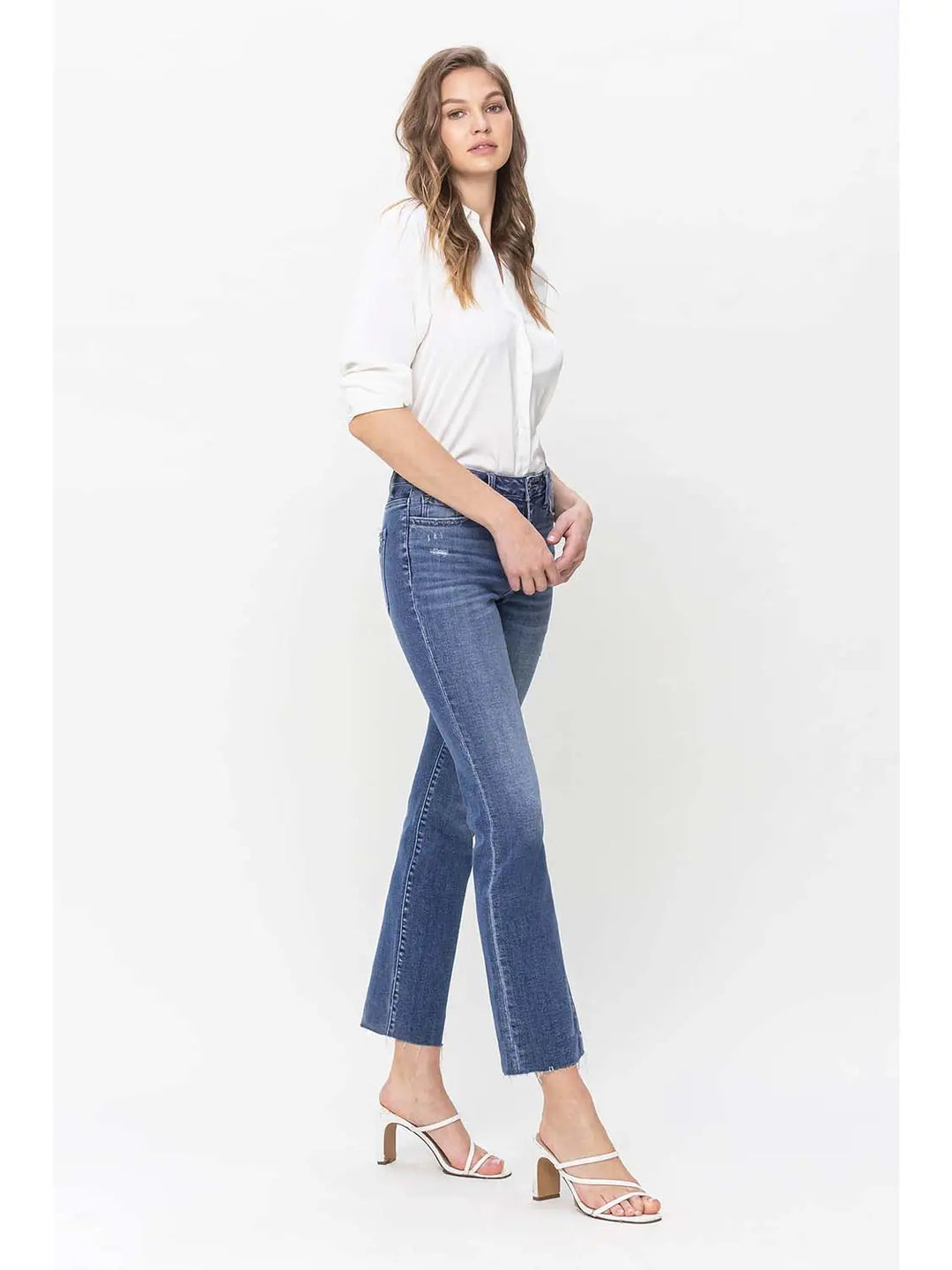 High Rise Straight Raw Hem Jeans