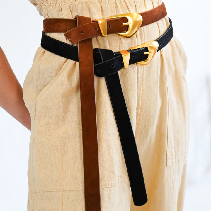 Skinny Suede Belt with Chubby Buckle