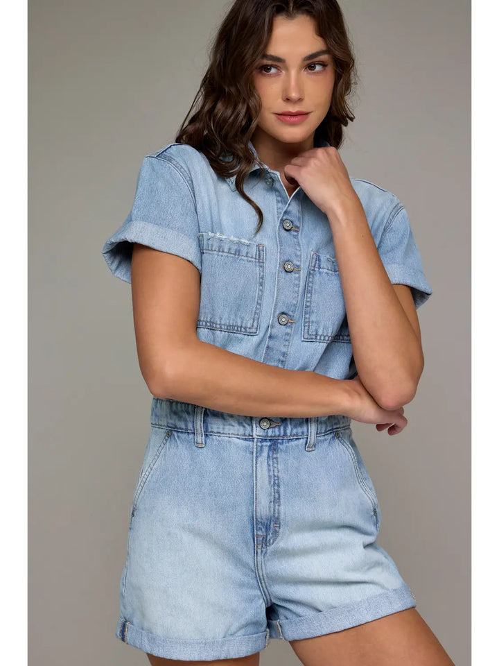 Medium Light Classic Denim Short Romper