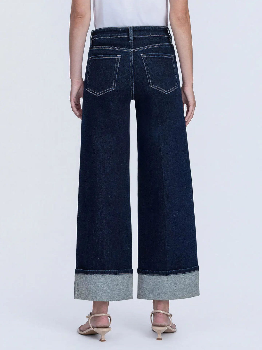 Dark Wash Trouser Fold Cuffed Wide Leg Jeans