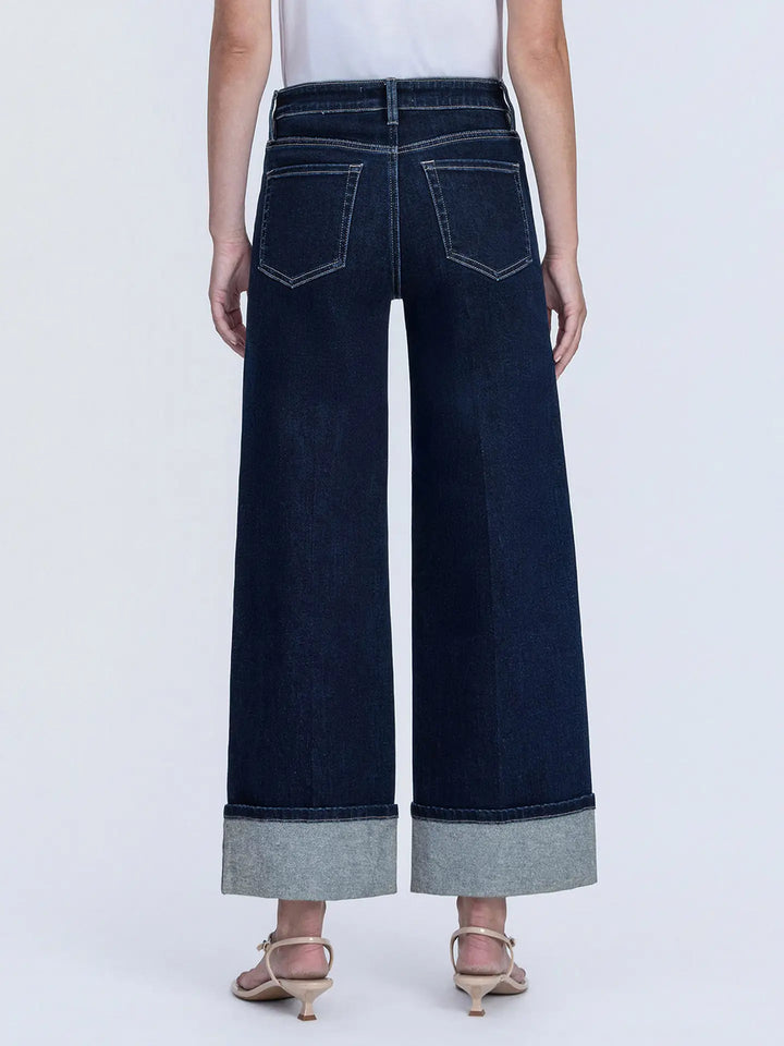 Dark Wash Trouser Fold Cuffed Wide Leg Jeans