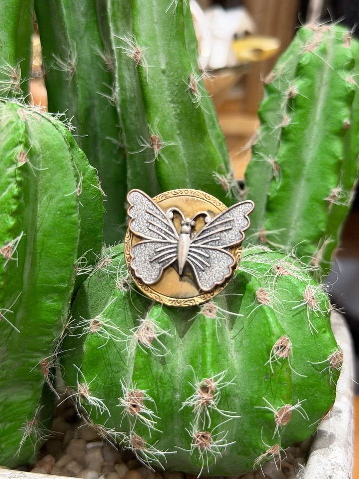 Silver and Gold Butterfly Adjustable Ring