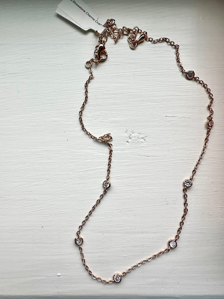 Mini Rhinestone Charms Chain Necklace