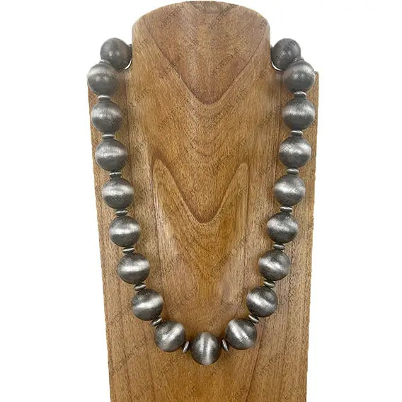 26'' 25mm Silver Navajo Pearl Beads Necklace