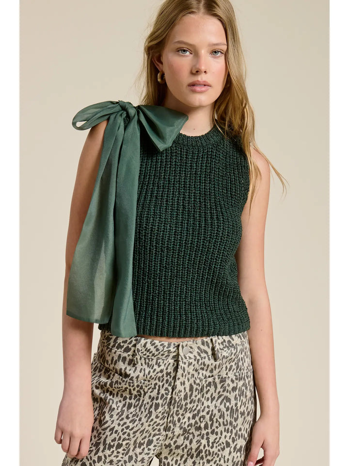 Sleeveless Knit Tank with Oversized Bow Detail