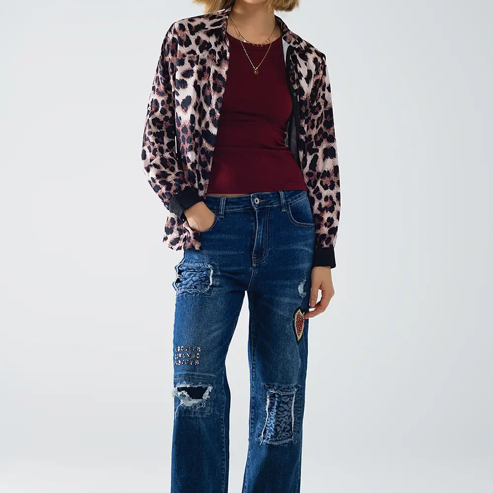 Wide Leg Jeans Embellished with Patches