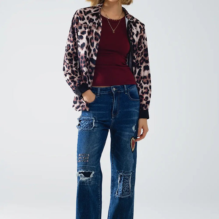 Wide Leg Jeans Embellished with Patches