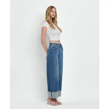 Super High Rise Cuffed Baggy Wide Jeans