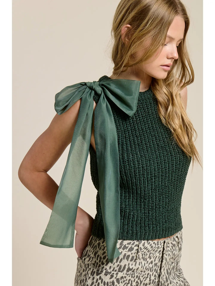 Sleeveless Knit Tank with Oversized Bow Detail