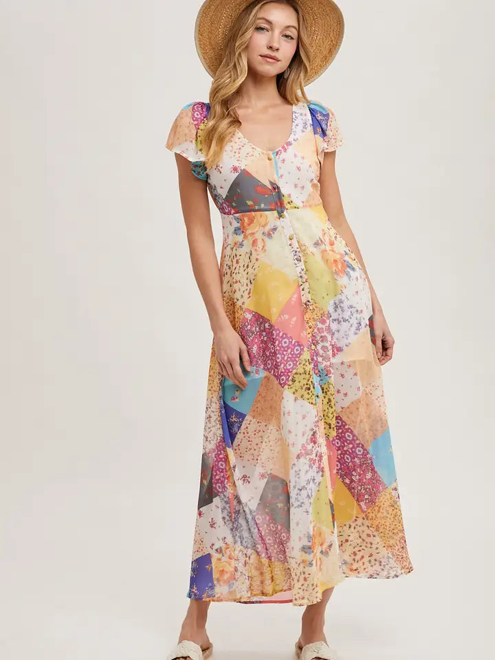 The Quilt Print Button Down Maxi