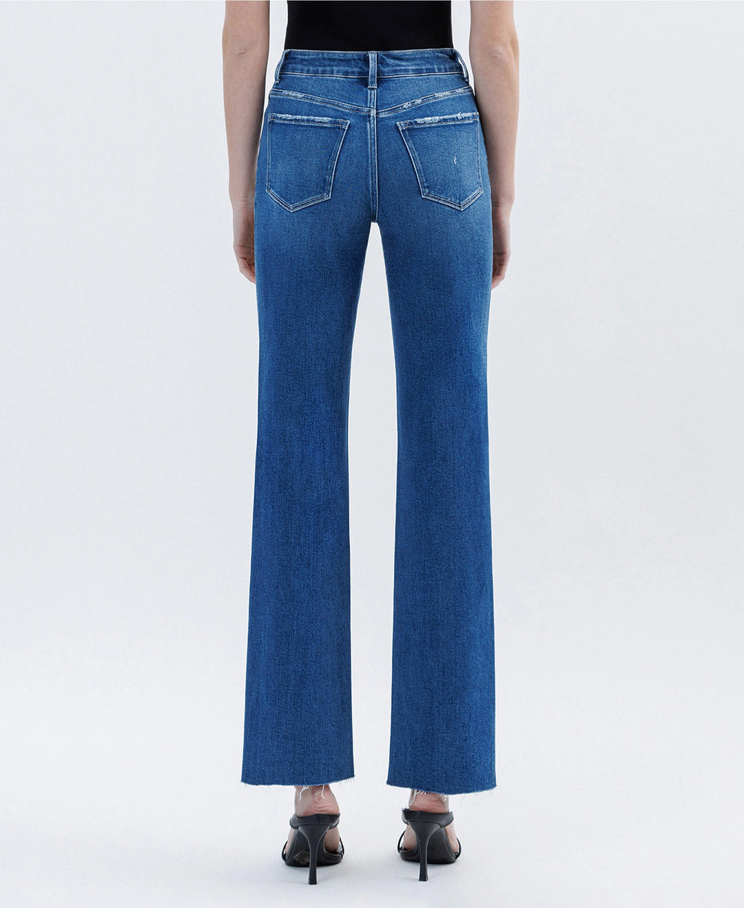 High Rise Clean Cut Raw Hem Straight Jeans