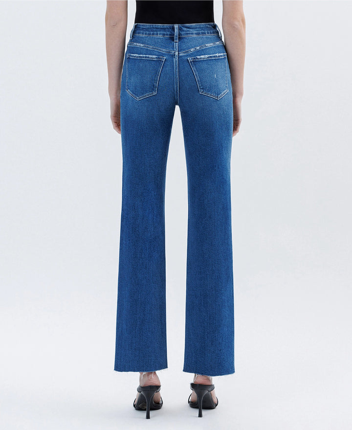 High Rise Clean Cut Raw Hem Straight Jeans