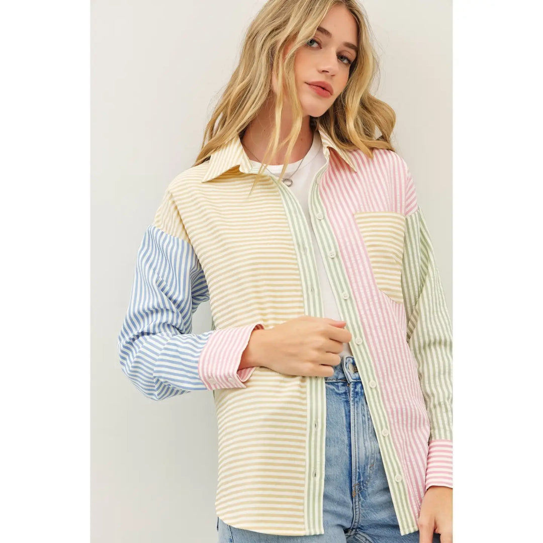 Spring Dream Multi Color Stripe Button-Down Shirt