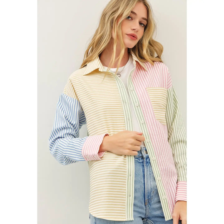 Spring Dream Multi Color Stripe Button-Down Shirt