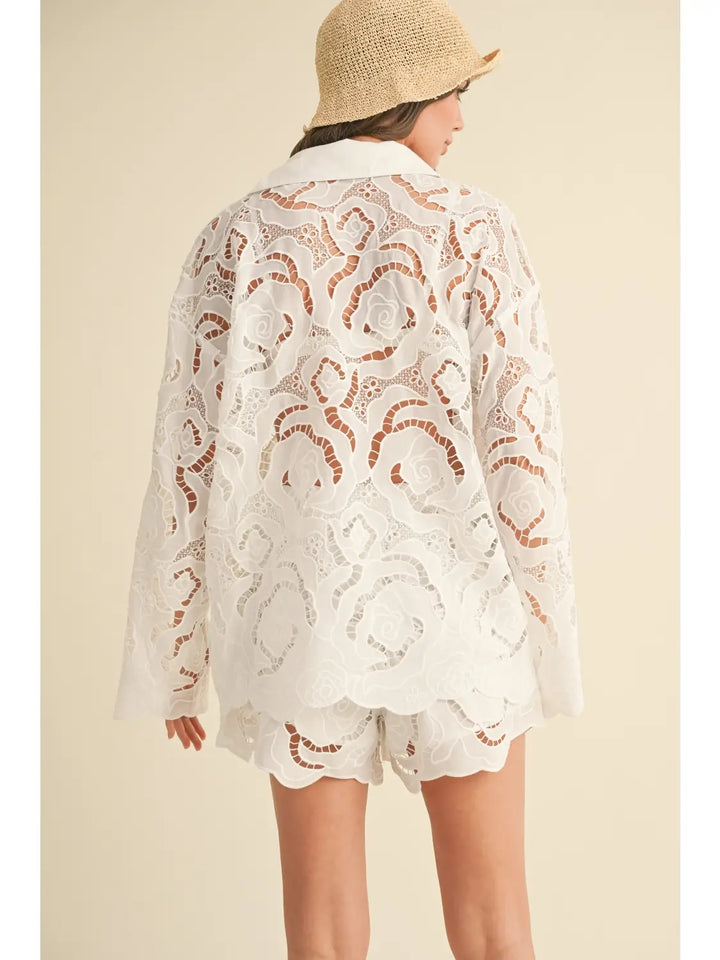 Floral Eyelet Pattern Shirts