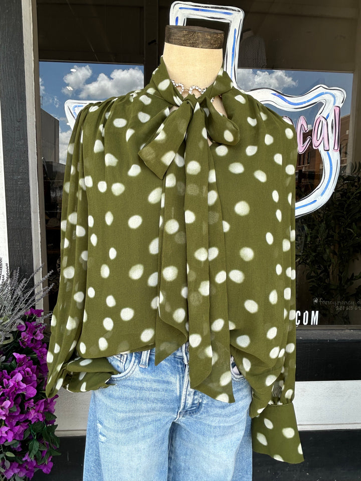 Olive Polka Dot Top