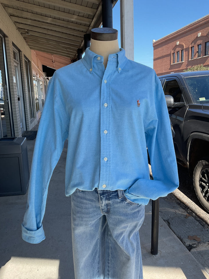 Thrifted-Blue Button Down Ralph Lauren-Slim Fit