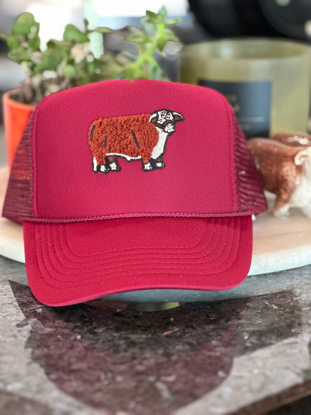 Miller Cattle Co. Hereford Patch Trucker Hat- Maroon