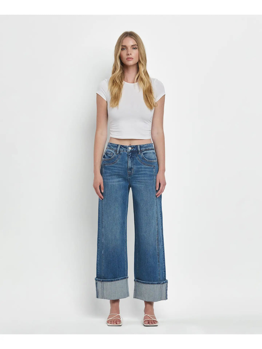 Super High Rise Cuffed Baggy Wide Jeans