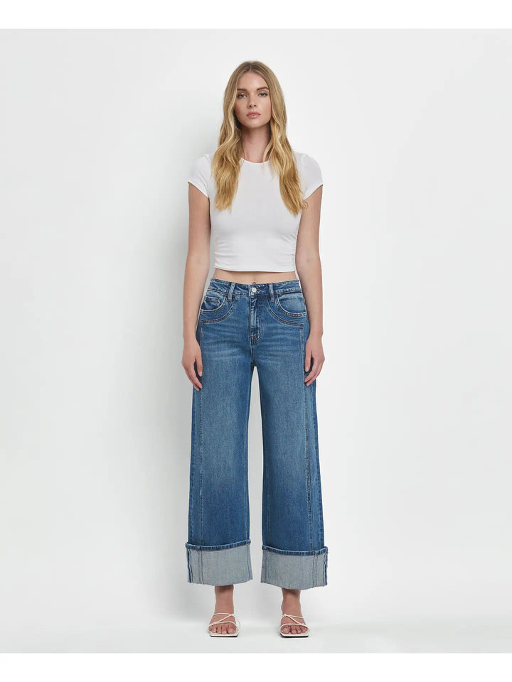 Super High Rise Cuffed Baggy Wide Jeans