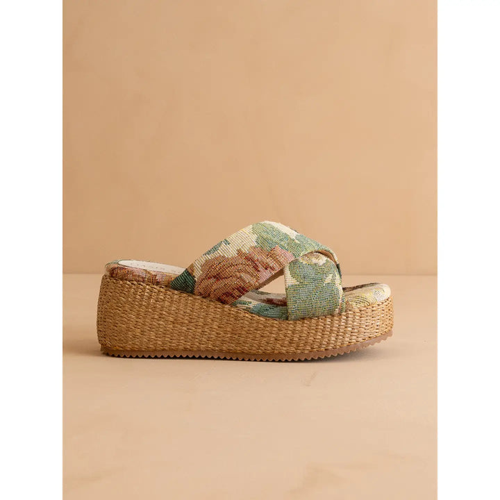 The Fresno | Floral Raffia Platform Sandal