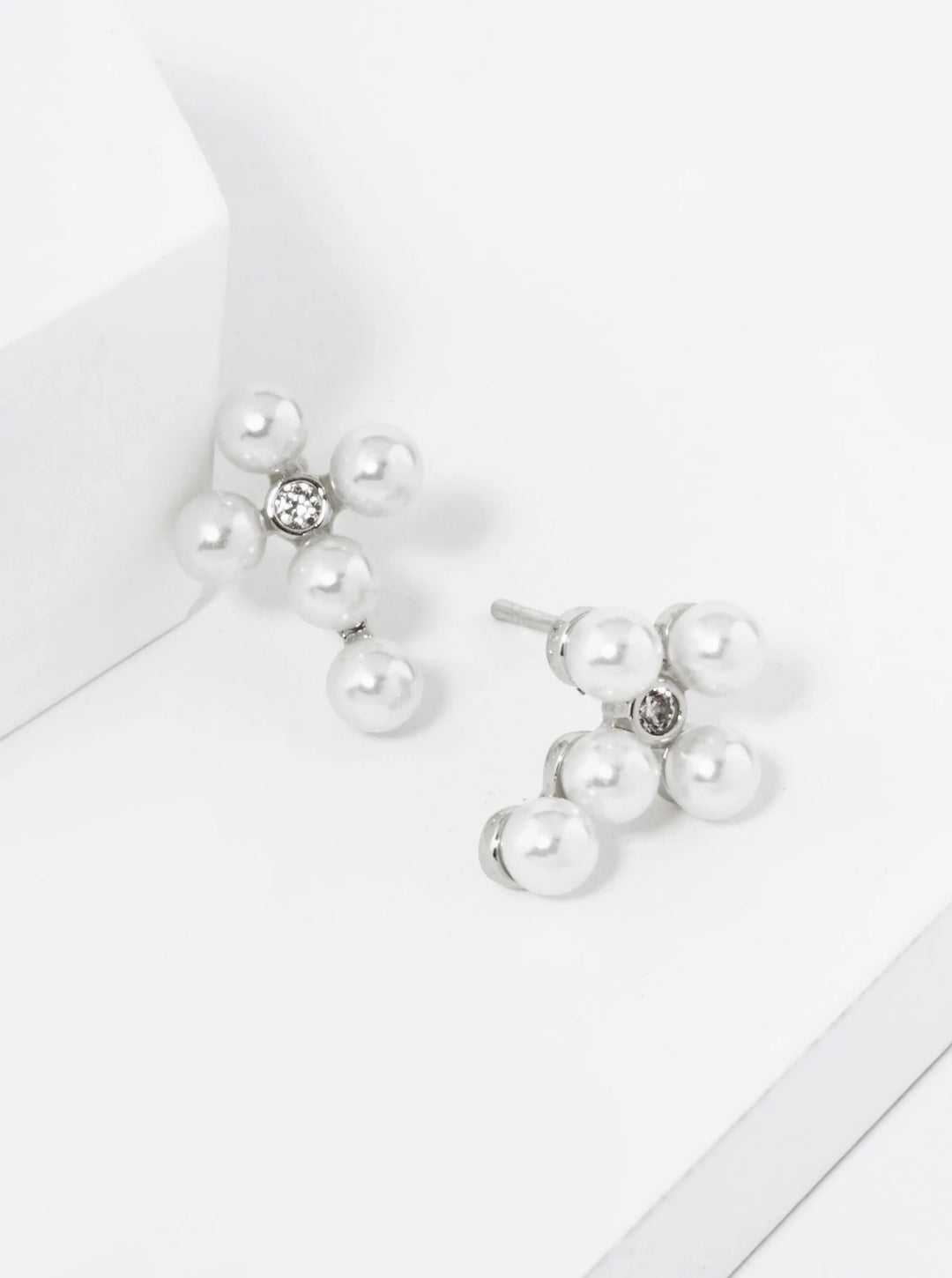 4mm Pearl Cross Earrings