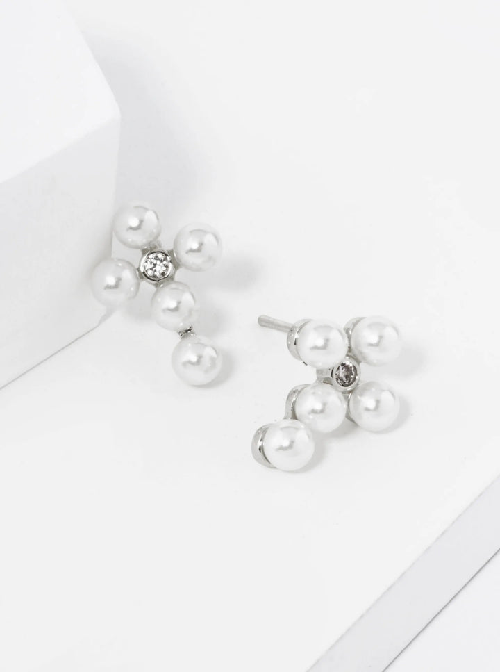 4mm Pearl Cross Earrings