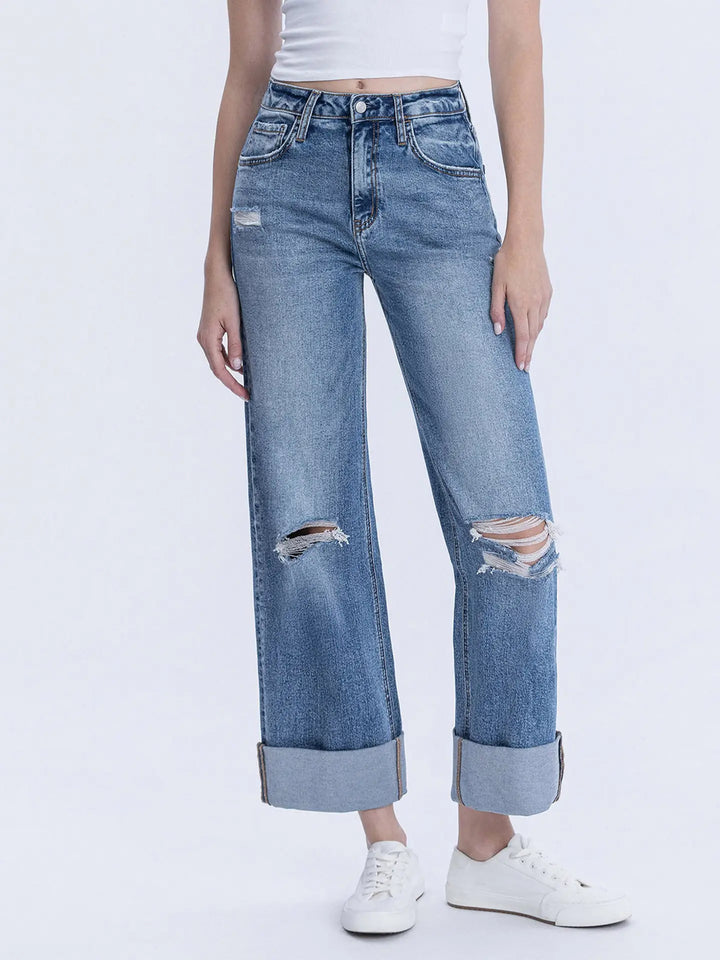 Rosy Cuffed Distress Jeans