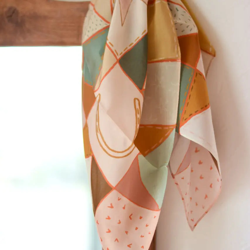 Horseshoe Vintage Ranching Patchwork Quilt Western Silk Wild Rag Scarf
