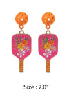 PICKLE BALL WITH FLORAL PRINT POST EARRINGS
