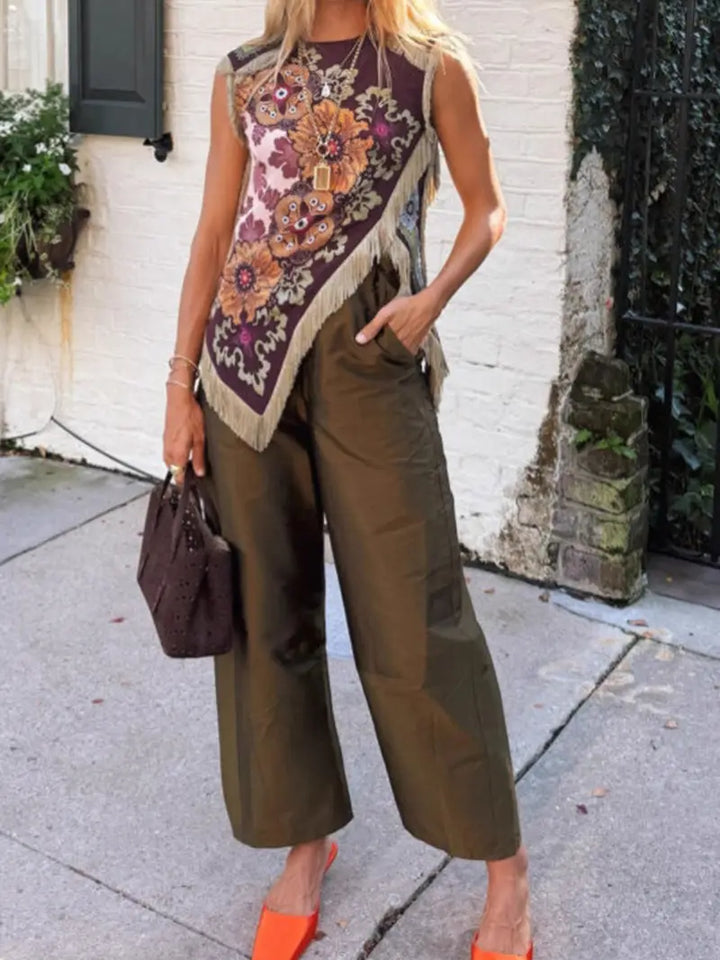 Asymmetrical Fringe Cross Top